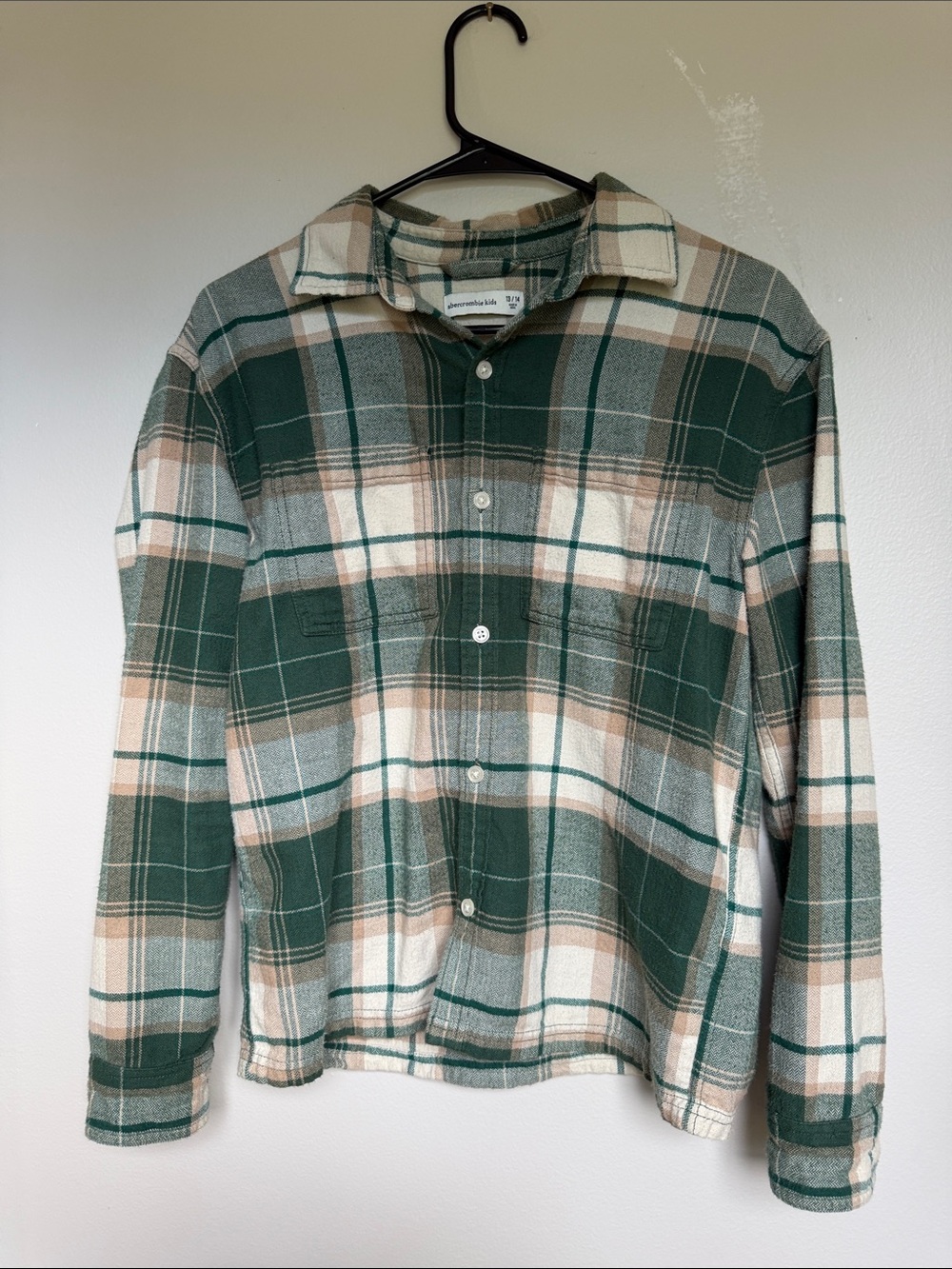 Abercrombie kids Green and Cream Plaid Button-Up Shirt